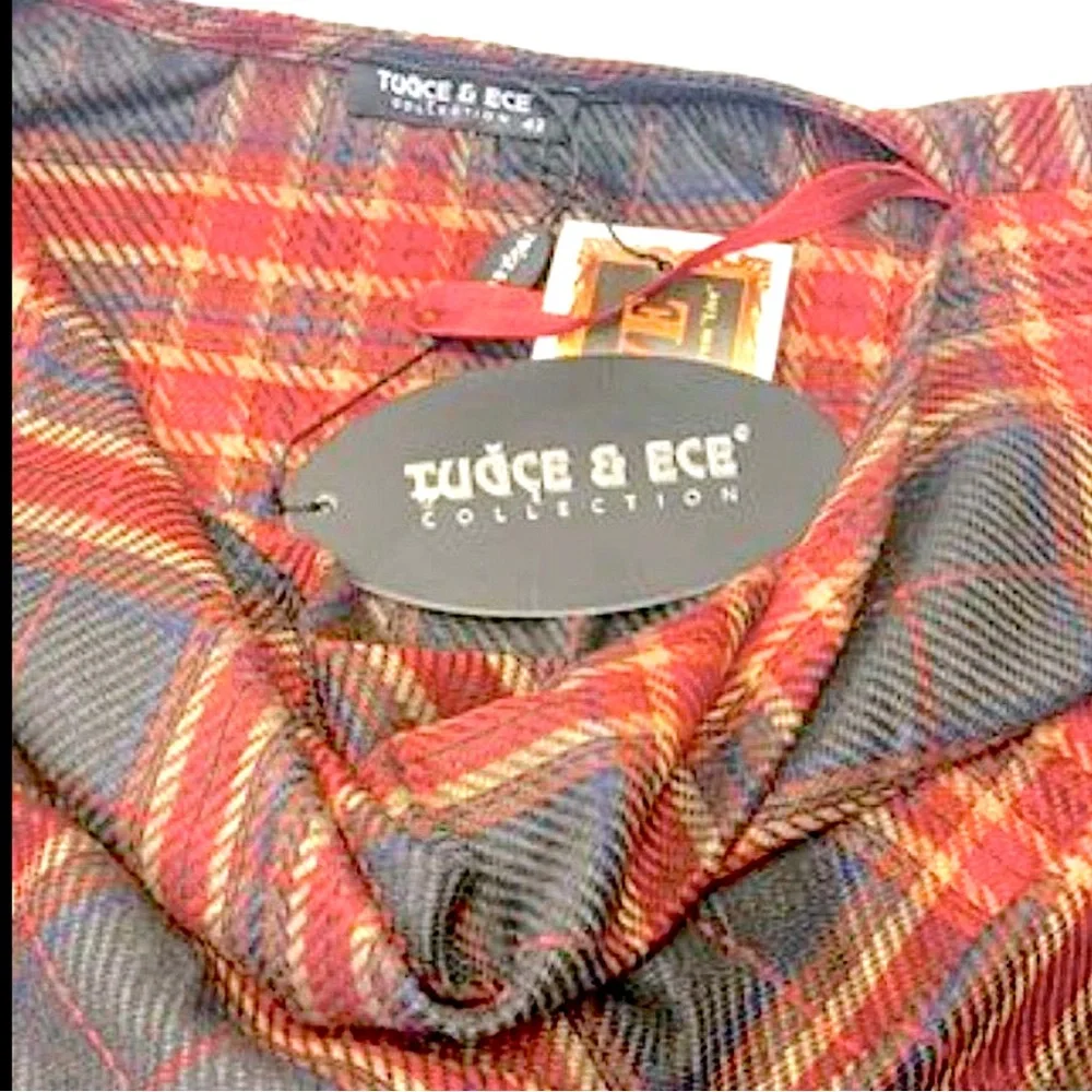 NEW Tugce & Ece Bold Red & Gray Tartan Collection Midi Dress with Pockets SZ 6‎